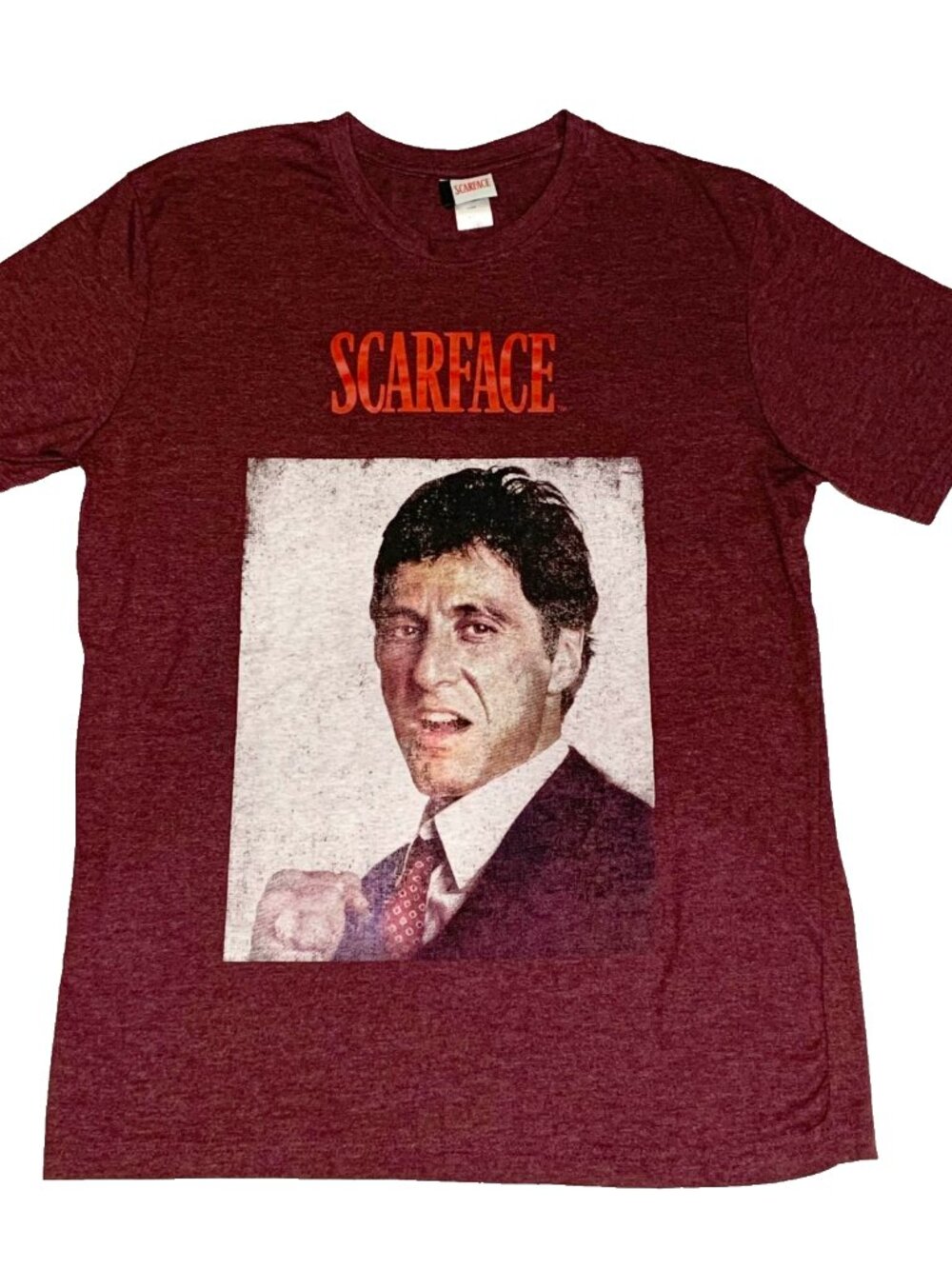 Scarface Tony Montana Al Pacino Graphic Tee Universal Studios Medium Maroon
